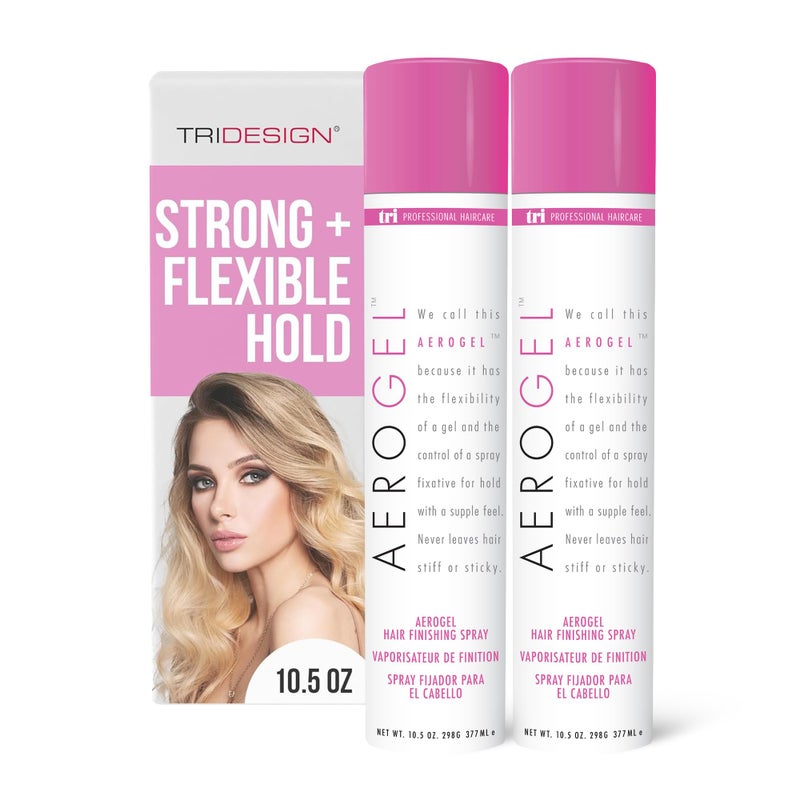 TRIDESIGN Aerogel Hairspray - Strong Hold Hair Finishing Spray for Volumizing & Control, Flexible Styling for All Hair Types, Non-Sticky and Scented - For Women and Men - Pack of 2 (10.5 Oz) - Image 1