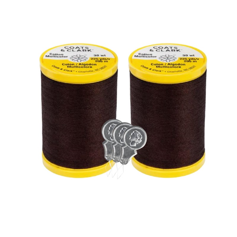 Bella's Crafts Coats Clark Cotton All Purpose Sewing Thread 100 Mercerized Cotton 225 Yards Each Spool S970 2 Pack Bundle with 3 Bellas Crafts Needle Threaders Chona Brown - Image 3
