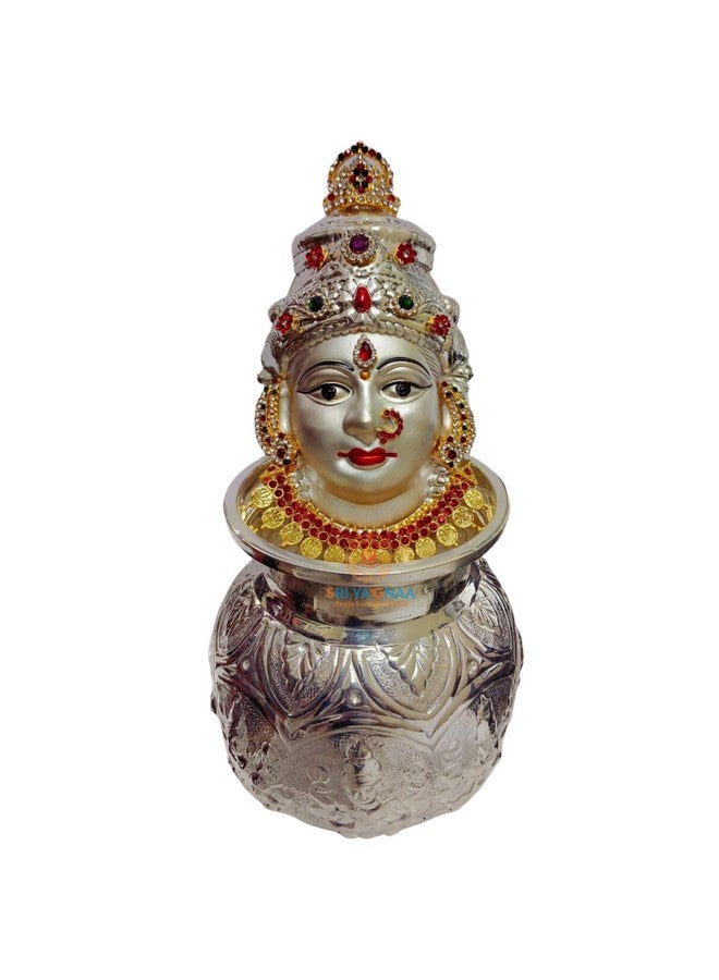 SRI YAGNAA سري ياجنا - وعاء أشتالاكسمي من الفضة الألمانية مع وجه الأم - وجه مطلي بالفضة - لكسمي موخوتا (كودف-س، فانتازيا، 9 سم، 9 سم) - Image 1