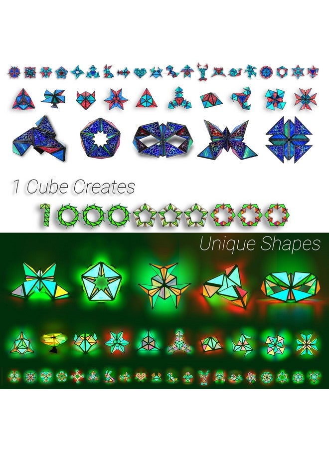 TOSY Magnet Pyramid Glow - 1 Cube Transforms into 1 Billion Shapes, 12 Pieces, 243 Rare Earth Magnets, Glowing, Holographic Design Magnet Tiles Creative Puzzle STEAM Toy - Image 2