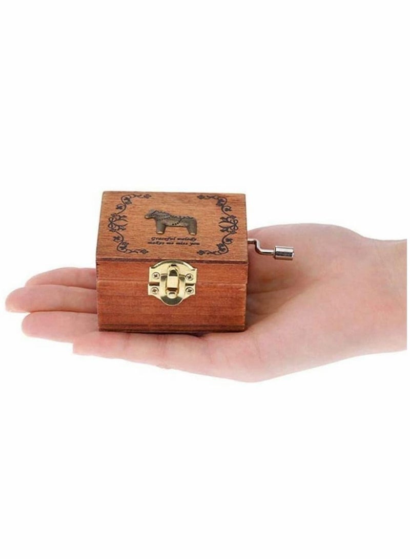 Music Box Wooden Toy for Toddlers Hand Cranked Engraved Music Gift for Girls Boys Fun Birthday for Girlfriend Children Babies Toys Gift Pony Pattern  - Image 2