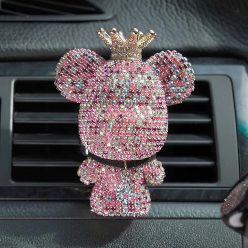 RISDORAY Pink Car Accessories Bling Crystal Bear Car Air Freshener With Vent ClipRhinestone Aesthetic Car Decor Interior Decoration - Image 1