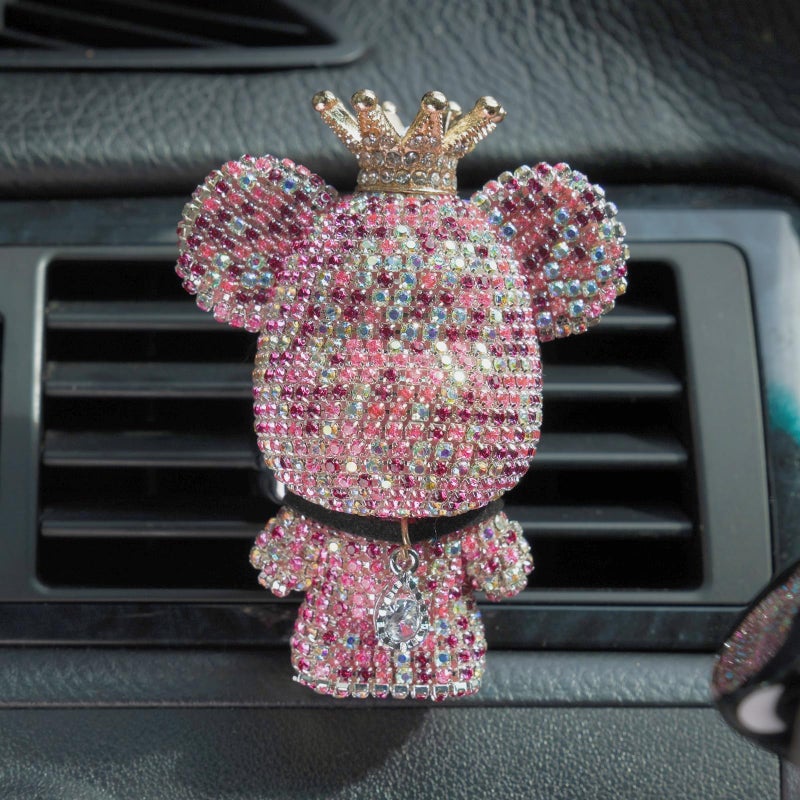RISDORAY Pink Car Accessories Bling Crystal Bear Car Air Freshener With Vent ClipRhinestone Aesthetic Car Decor Interior Decoration - Image 3