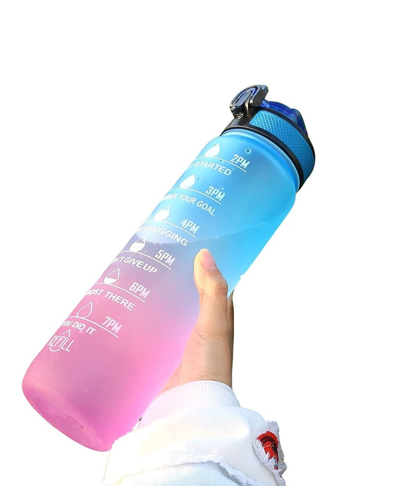 DHAVL Dhavl Unbreakable Sipper Straw 1L Drinking Water Bottle with Motivational Time Marker Sipper Straw Drinking Reminder Leak Proof Durable BPAFree NonToxic For Gym Multicolour  - Image 2