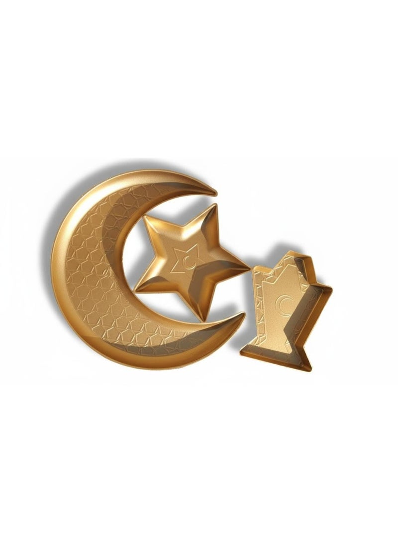 طقم 3 قطع تقديم بلاستيك على شكل هلال، نجمه، وفانوس ذهبي - Image 1