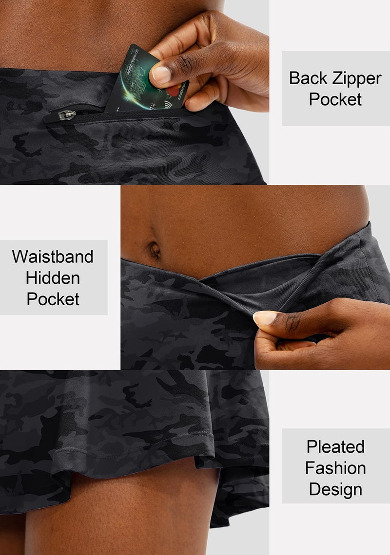 SANTINY Pleated Tennis Skirt for Women with 4 Pockets Women's High Waisted Athletic Golf Skorts Skirts for Running Casual (Grey Camo_S) - Image 4