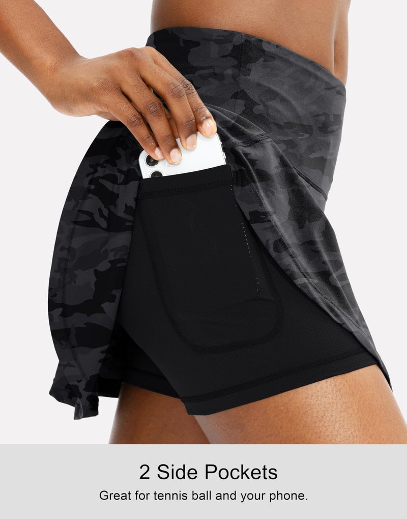 SANTINY Pleated Tennis Skirt for Women with 4 Pockets Women's High Waisted Athletic Golf Skorts Skirts for Running Casual (Grey Camo_S) - Image 3