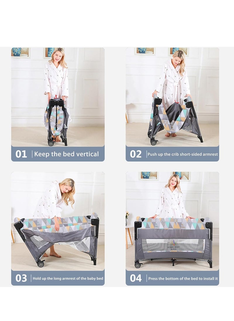 Gonice Multifunctional Portable Crib Foldable Double-Layer Mobile Children's Play Bed  - Image 3
