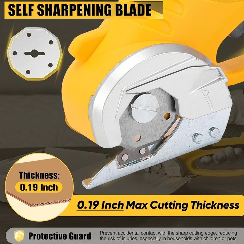 TOPINCN Cordless Electric Scissors, 4V Mini Box Cutter Rechargeable Cardboard Cutter Tool with LED Light for Fabric Leather Carpet and Craft Cutting (2 Cutting Heads) - Image 2