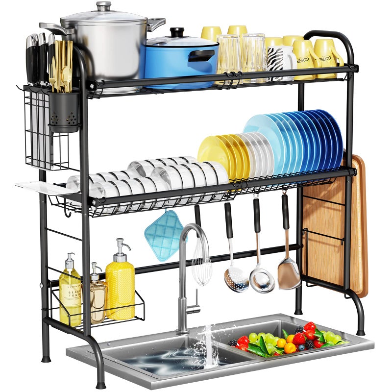 HOWDIA 3-Tier Over The Sink Dish Drying Rack,Stainless Steel Dish Rack with Cutlery Holder & Chopping Board Rack, 33.9â€ x 11.4â€ x 32.3â€ for Maximum Kitchen Storageï¼ˆBlackï¼‰ - Image 1