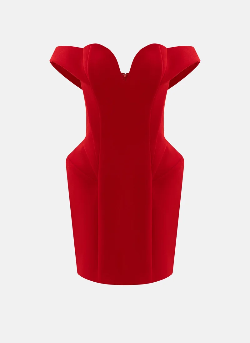 ليتشي فستان قصير أنيق بأكتاف مفتوحة وتنورة واسعة