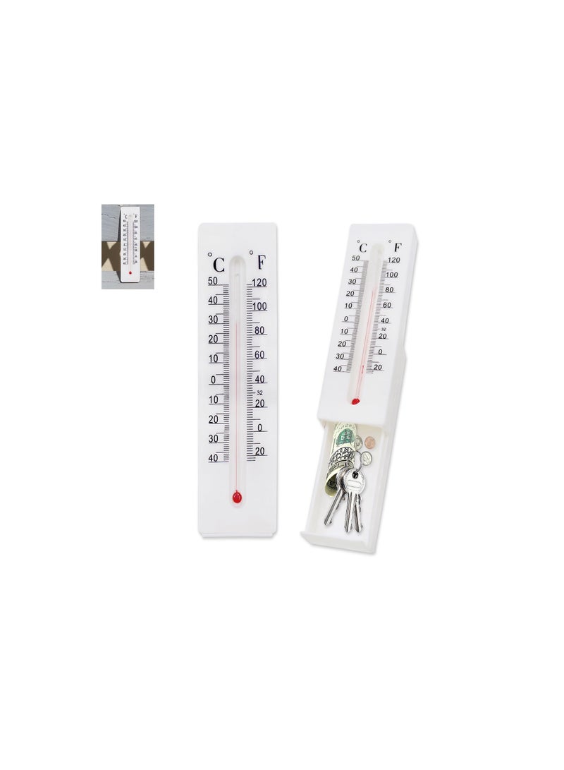 Cobest Outdoor Key Cabinet with Hidden Compartment, Decorative Thermometer Key Hider, Secret Storage for Keys, Coins, and Money - 2 Pack of Discreet Hiding Containers. - Image 1