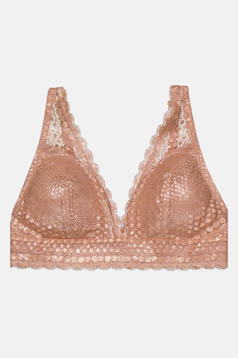 Etam Women Padded Triangle Lace Bra, Mauve - Image 1