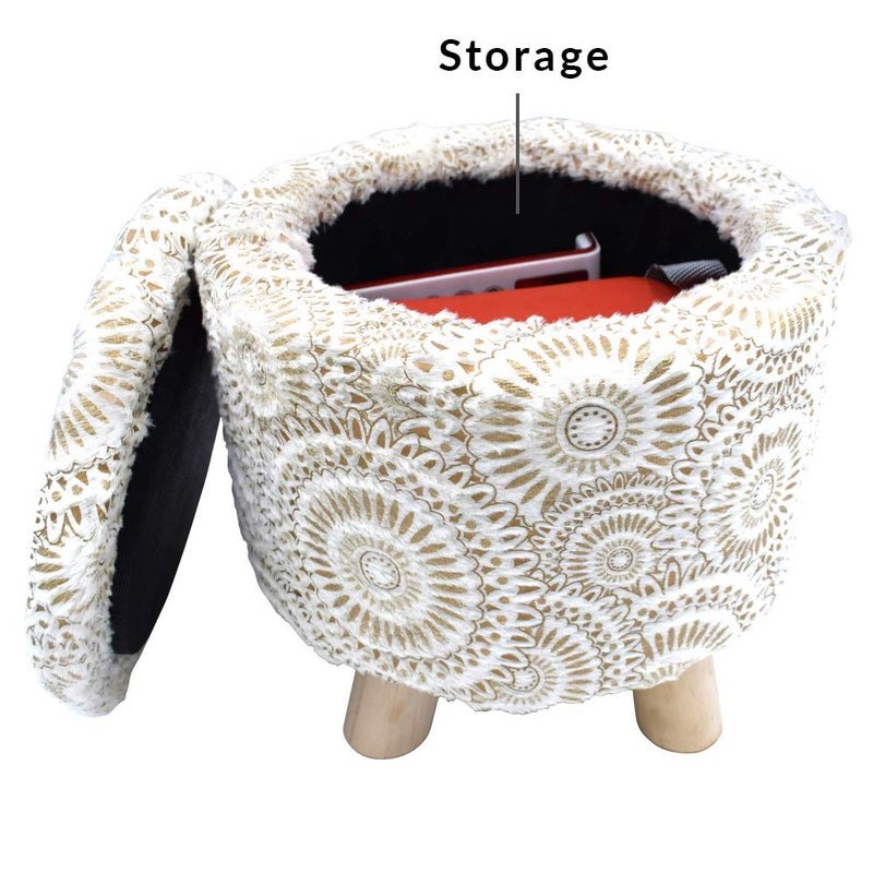 BuenoVida BuenoVida Stool for Sitting in Living Room Round Stool Sitting Stool with Storage for Dressing Room Beige Color Sun Printed Design  - Image 4