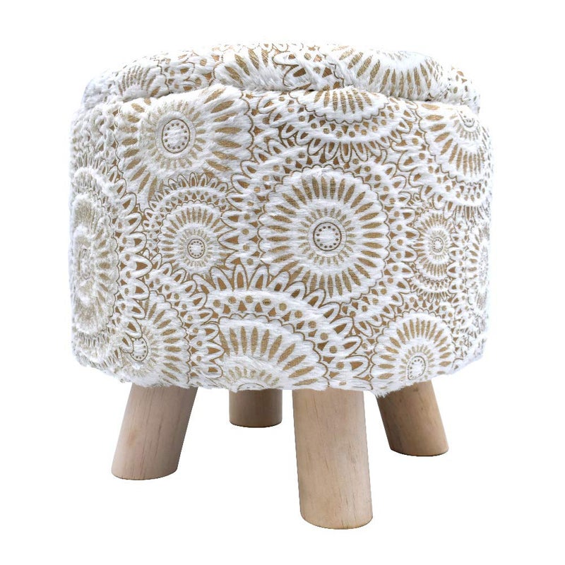 BuenoVida BuenoVida Stool for Sitting in Living Room Round Stool Sitting Stool with Storage for Dressing Room Beige Color Sun Printed Design  - Image 1