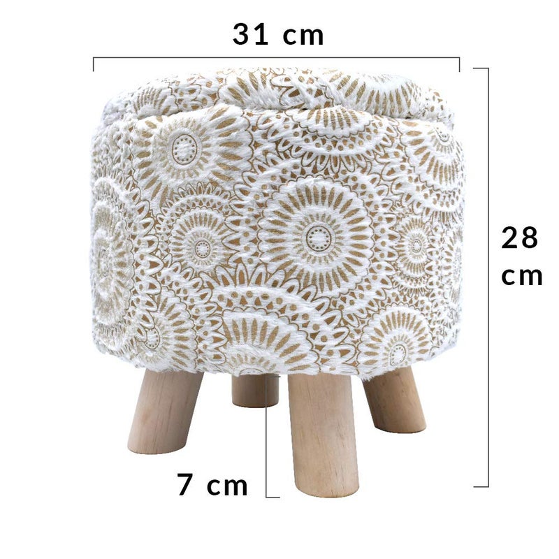 BuenoVida BuenoVida Stool for Sitting in Living Room Round Stool Sitting Stool with Storage for Dressing Room Beige Color Sun Printed Design  - Image 2