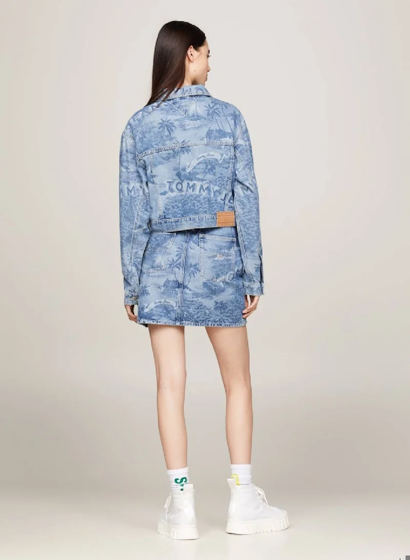 TOMMY JEANS Women's Cropped Hawaiian Denim Trucker Jacket -  Recycled rigid denim, Blue