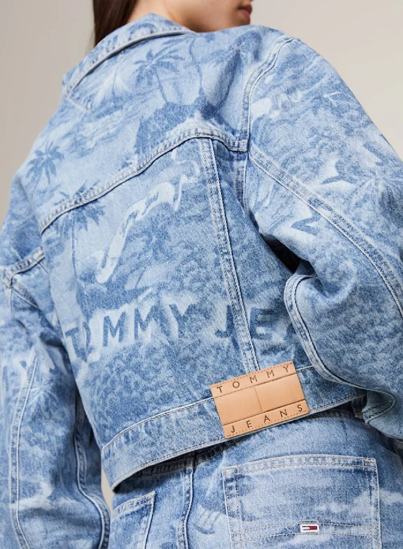 TOMMY JEANS Women's Cropped Hawaiian Denim Trucker Jacket -  Recycled rigid denim, Blue