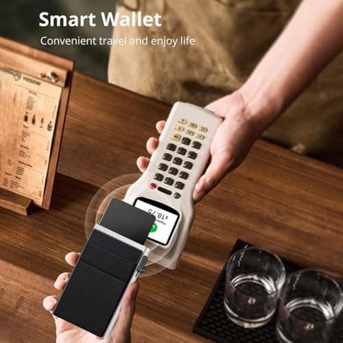Ahamo Slim RFID Blocking Metal Card Wallet for Men Women | Silver + Black Card Holder | Pop Up Credit Card Case | Minimalist Smart Wallet (Black Card Sleeve) - Image 4