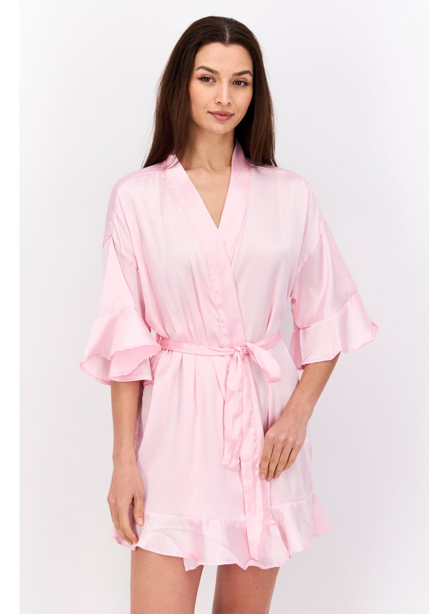BRAVE SOUL Women Solid Satin Robes, Pink  - Image 1