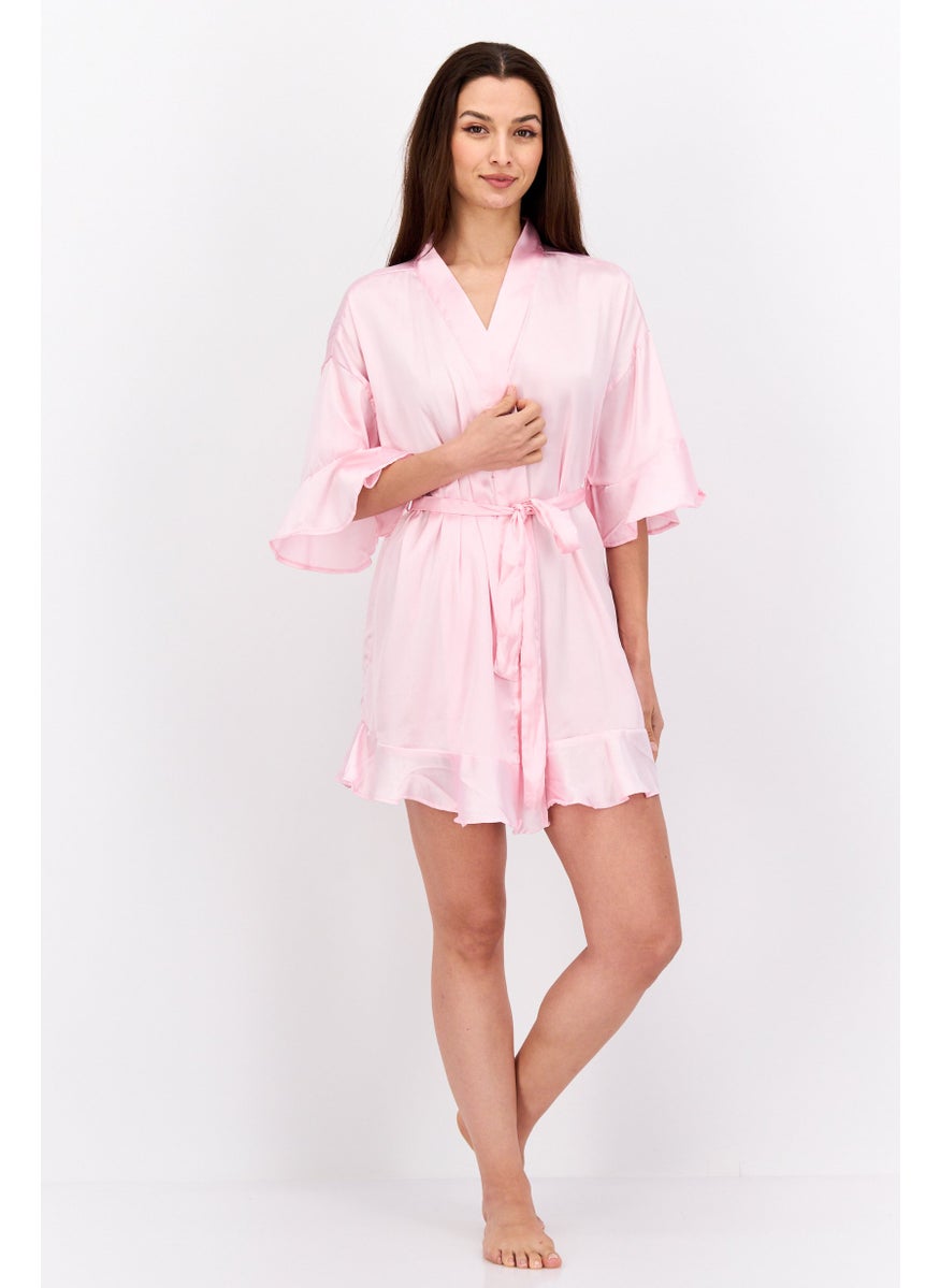 BRAVE SOUL Women Solid Satin Robes, Pink  - Image 4