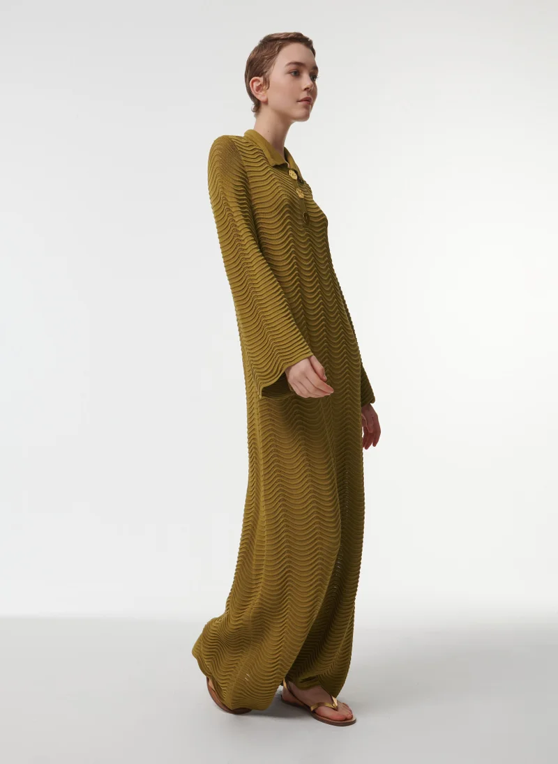 ليم قفطان مزين بتموجات بارزة - الإصدار الطويل