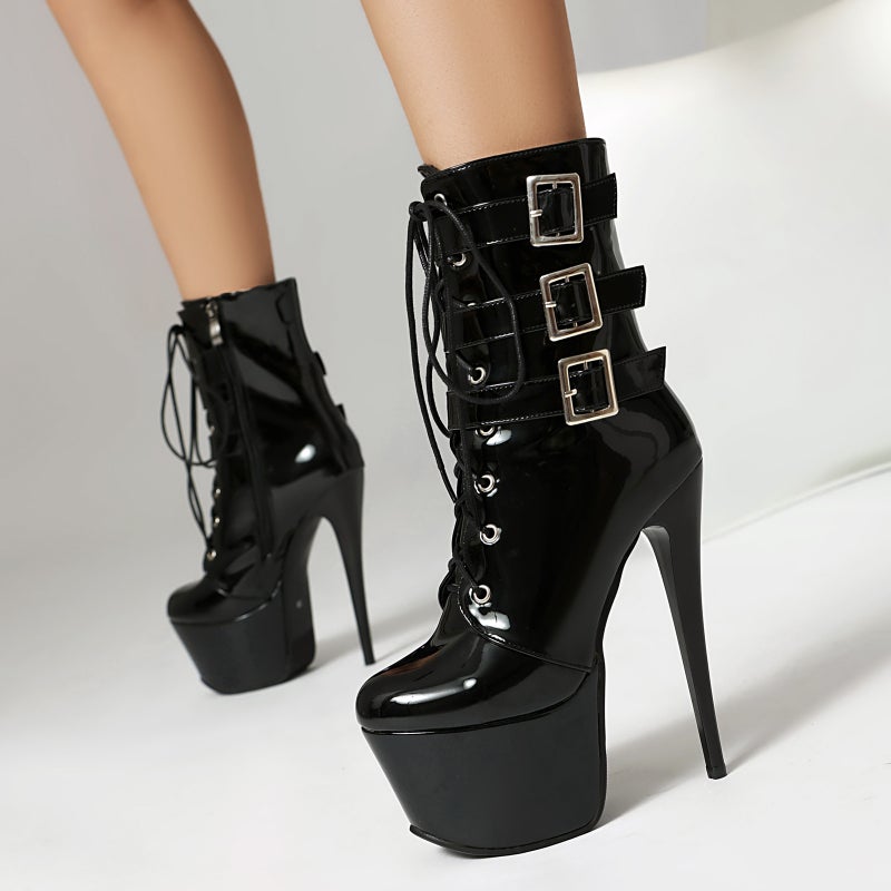 Wish High Heel 40-47 Plus Size Cross Strap Low Boots - Image 3