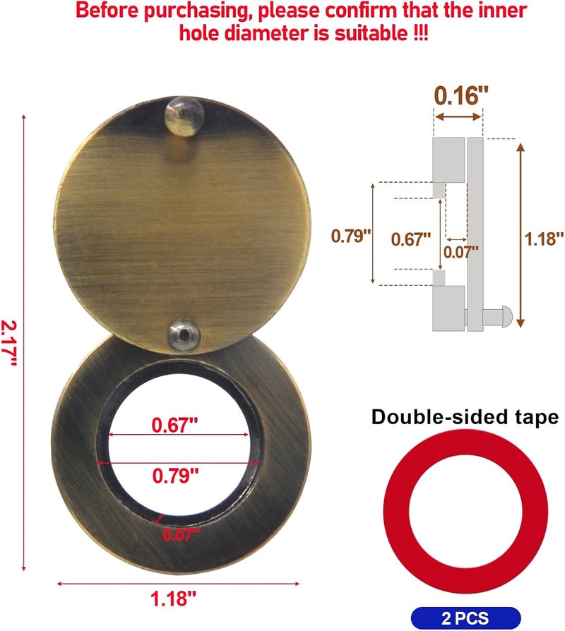 KIBBEH 1 Set Peephole Cover, Peep Hole Covers for Peep Holes for Door Viewers, Home Security Peephole Protector Us House, Family, with Matching Self-Adhesive Installation Tools, Simple and Fast(Retro Color) - Image 2