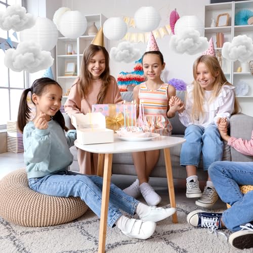 Baquler 10 Pcs White Paper Lanterns with Fiber 3D Clouds Decorations for Ceiling Hanging DIY Clouds Ornament Round Paper Lanterns Lamp for Room,Birthday,Bridal,Home,Wedding Art Stage Party Supplies - Image 5