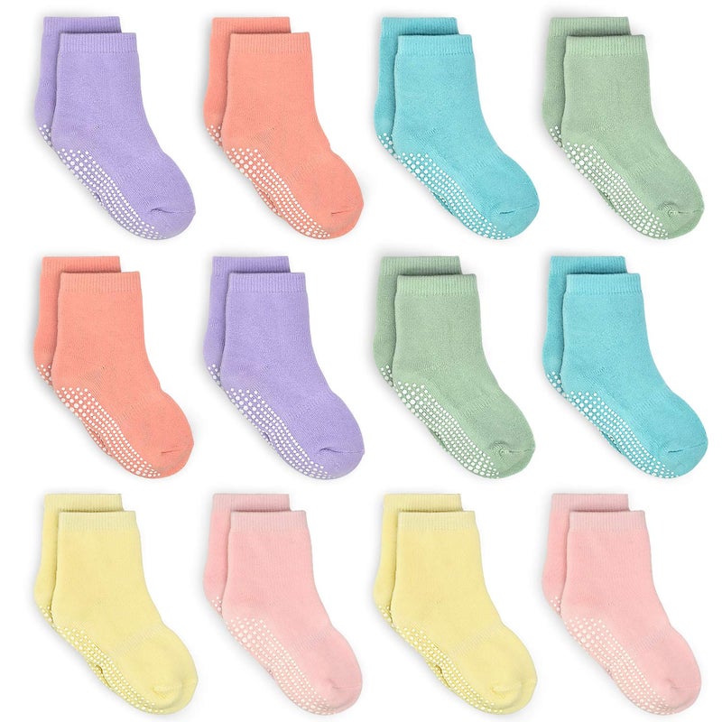 Tphon Toddler Socks Kids Grip Socks 12 Pairs Non Slip Boys Sock for 13 Years Infants Baby Children