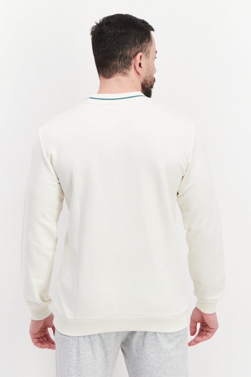 FILA سويت شيرت رياضي للرجال بقصة مريحة، ياقة دائرية، أكمام طويلة، خارجي، بيج - Image 4