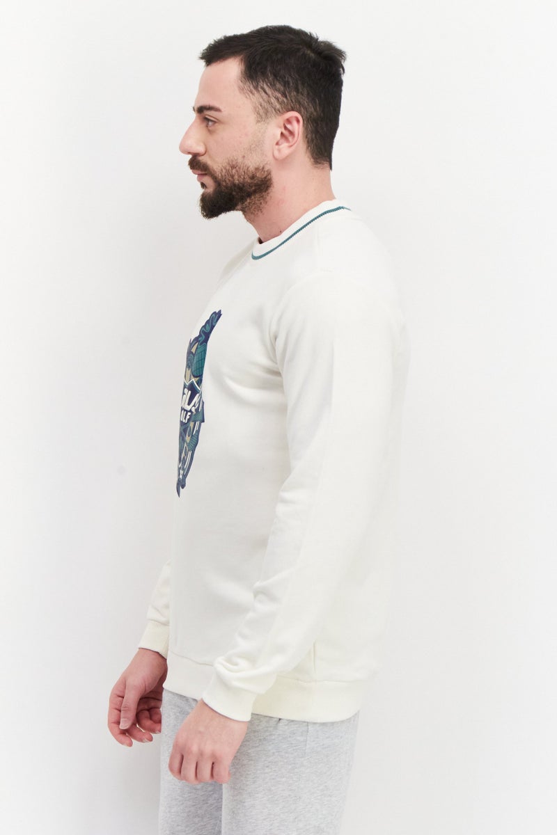 FILA سويت شيرت رياضي للرجال بقصة مريحة، ياقة دائرية، أكمام طويلة، خارجي، بيج - Image 2