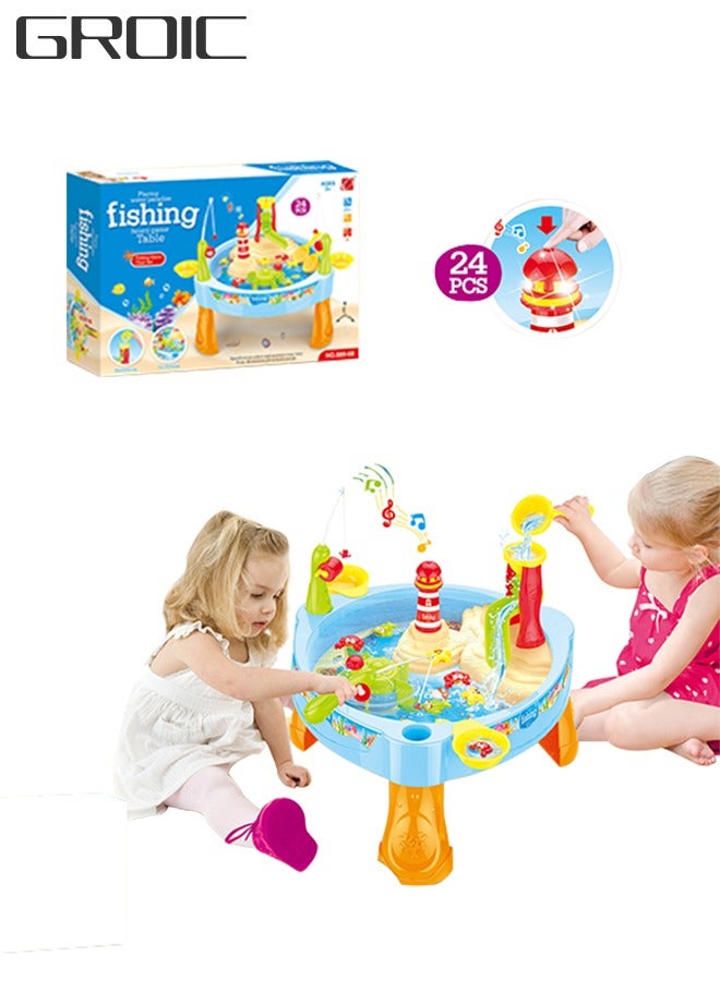 GROIC 23PCS,Fishing Game Toys with Pond, Water Table Toy Fishing Set Premium Version, Learning Educational Fishing Toy with Music and Light for Boys Girls - Image 1