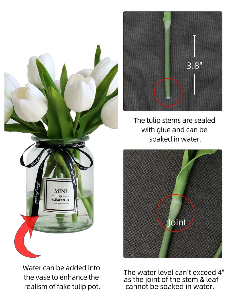 grtefhu 10pcs Fake Faux Tulips in Vase,Silk White Tulipanes Tulips Artificial Flowers Real Touch Arrangements with Vase for Desk Table Decoration Home Decor - Image 5