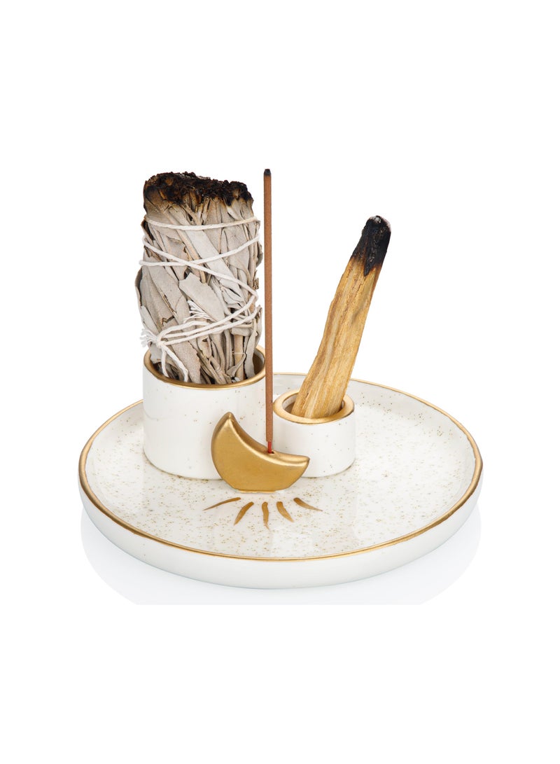 Zikra Palo Santo Sticks Holder, Ceramic Smudge Tray, Multi-Purpose Incense Burner Candle Holder, Elegant Incense Burner Holder, Effortless to Clean Sage Holder Ash Catcher Tray for Meditation Yoga Room - Image 1