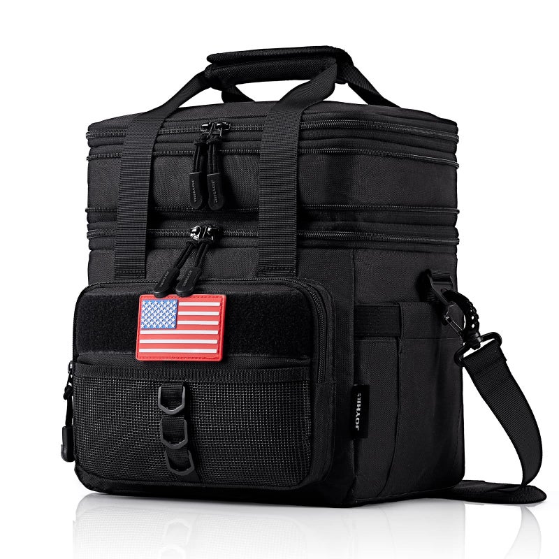 JOYHILL 18 L Tactical Lunch Box Insulated Leakproof and Expandable DoubleDeck Cooler Bag for Work Camping Picnic Durable Black Lunch Bag for Adults24 Can