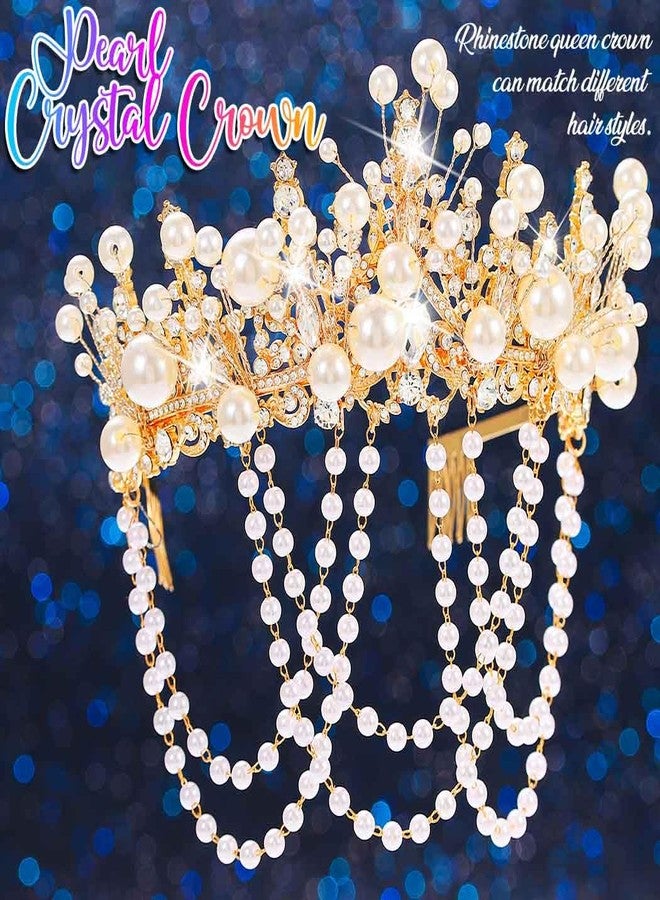 كيلشي تيجان زفاف من اللؤلؤ الذهبي من كيلشاي، طوق رأس مرصع بأحجار الراين، قطعة رأس كريستالية أنيقة لحفلات التخرج للنساء - Image 5