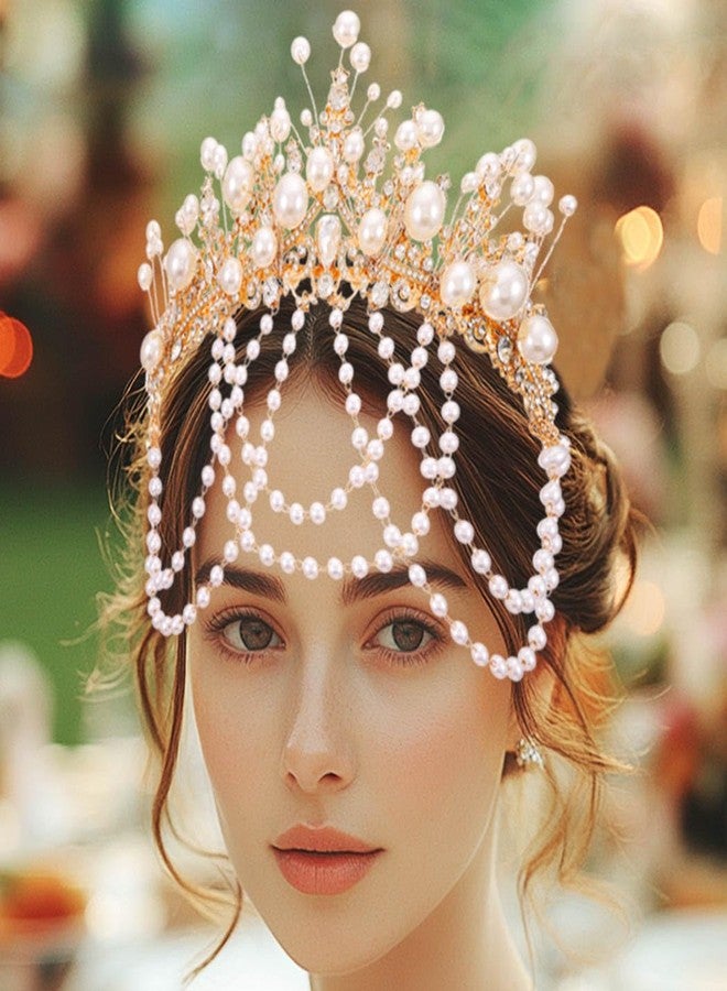 كيلشي تيجان زفاف من اللؤلؤ الذهبي من كيلشاي، طوق رأس مرصع بأحجار الراين، قطعة رأس كريستالية أنيقة لحفلات التخرج للنساء - Image 4