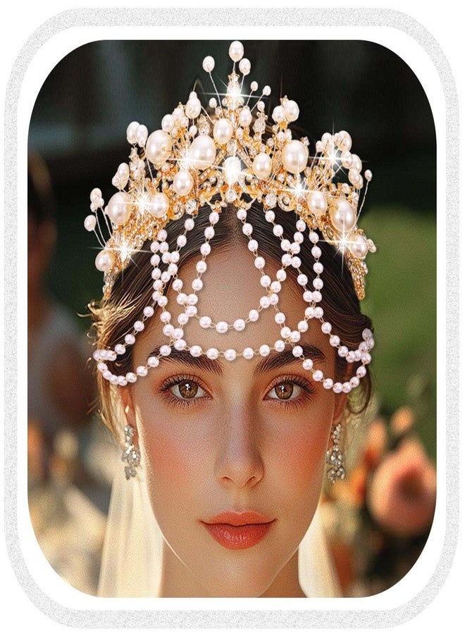 كيلشي تيجان زفاف من اللؤلؤ الذهبي من كيلشاي، طوق رأس مرصع بأحجار الراين، قطعة رأس كريستالية أنيقة لحفلات التخرج للنساء - Image 1