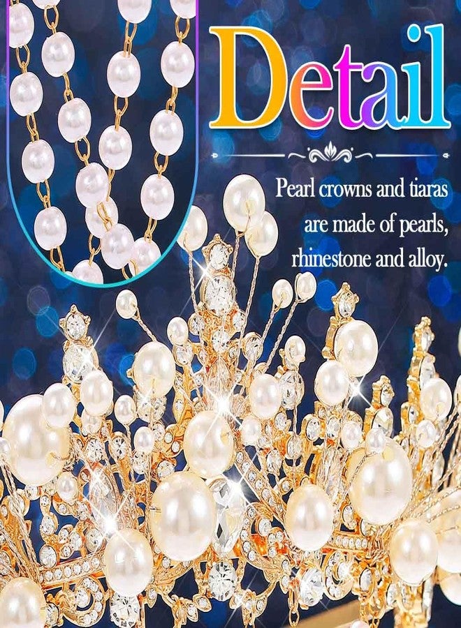 كيلشي تيجان زفاف من اللؤلؤ الذهبي من كيلشاي، طوق رأس مرصع بأحجار الراين، قطعة رأس كريستالية أنيقة لحفلات التخرج للنساء - Image 3