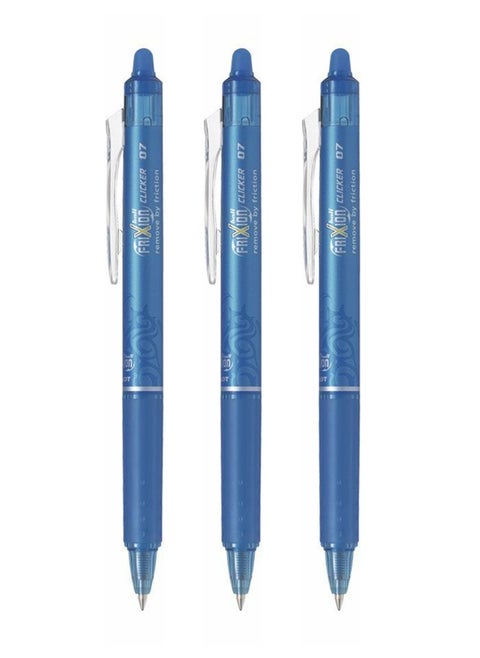3-Piece Frixion Clicker Erasable Ball Pen 0.7mm Tip Light Blue Ink