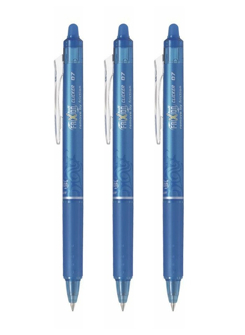PILOT 3-Piece Frixion Clicker Erasable Ball Pen 0.7mm Tip Light Blue Ink - Image 1
