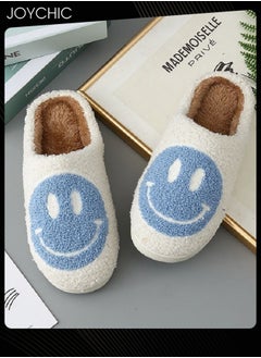 Joychic Autumn Winter Warm Smiley Face Designed Bedroom Slippers White/Blue for Women/Men  - Image 1