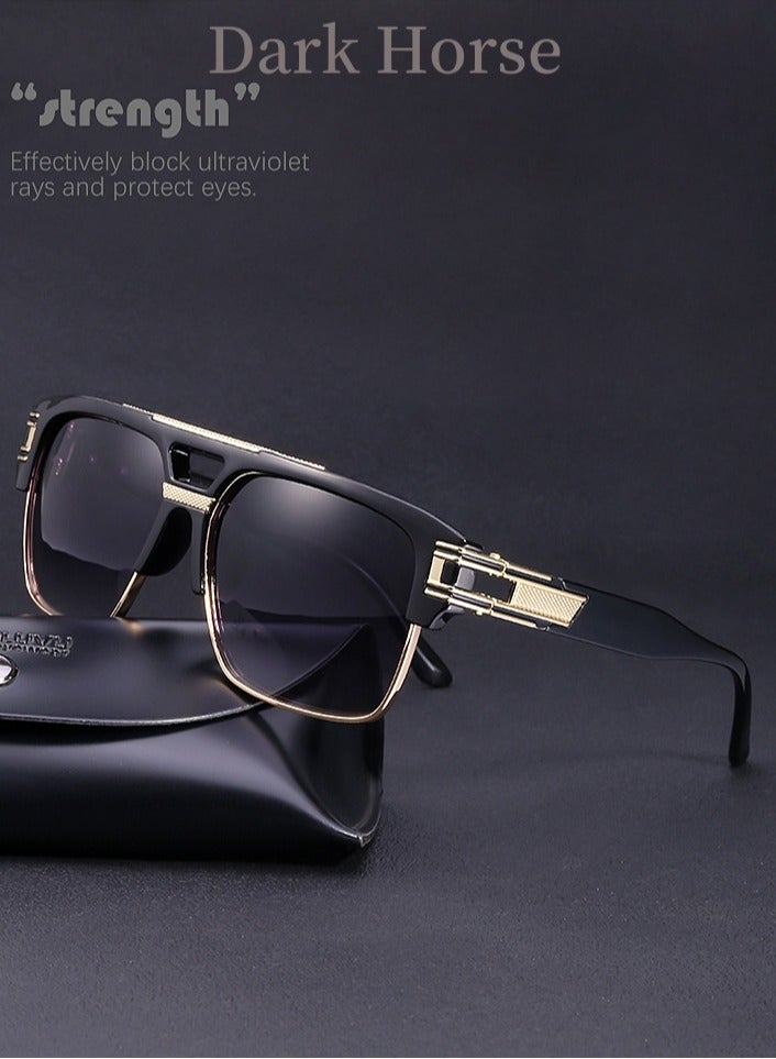 Dark Horse Classic Oversized Sunglasses Vintage Semi Rimless Gold Alloy Frame UV400 Unisex  - Image 3
