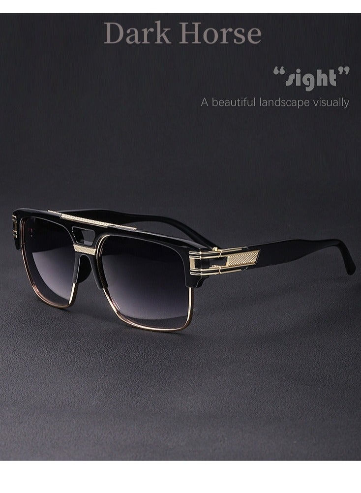 Dark Horse Classic Oversized Sunglasses Vintage Semi Rimless Gold Alloy Frame UV400 Unisex  - Image 4