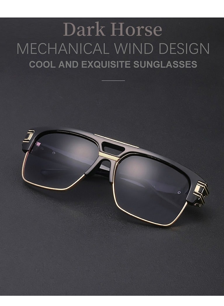 Dark Horse Classic Oversized Sunglasses Vintage Semi Rimless Gold Alloy Frame UV400 Unisex  - Image 2