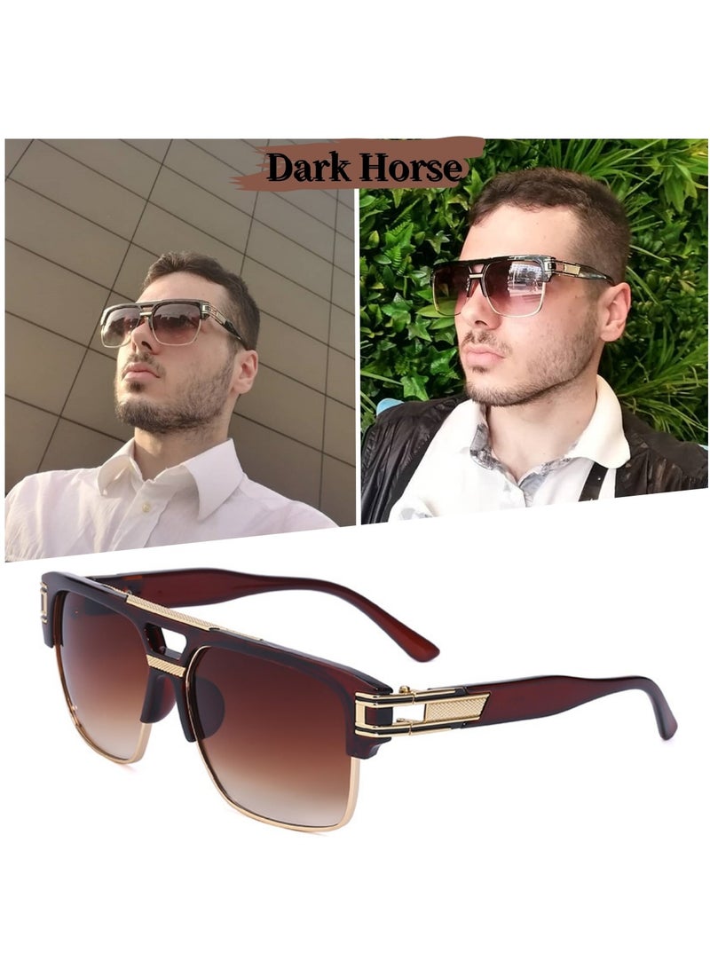 Dark Horse Classic Oversized Sunglasses Vintage Semi Rimless Gold Alloy Frame UV400 Unisex  - Image 1