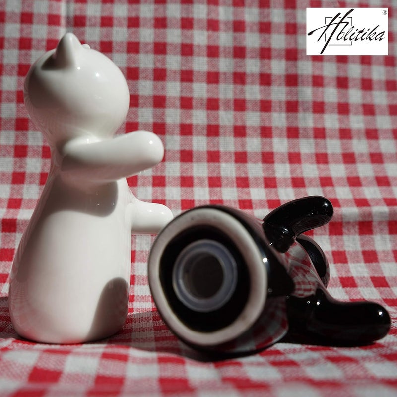 Holitika Cat Salt and Pepper Shakers, Cute Hugging Cat Couple Set, White & Black Set, Easy to Refill & Dispense (Seasoning & Spice) - Perfect for Gift, S1 - Image 3