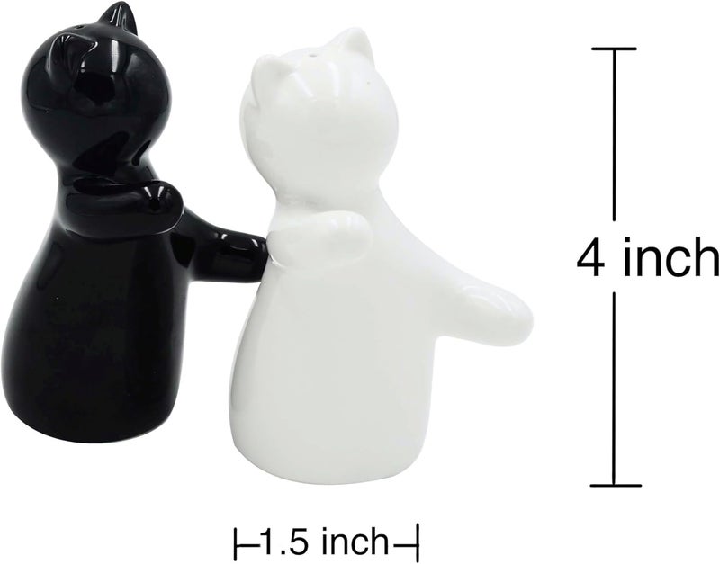 Holitika Cat Salt and Pepper Shakers, Cute Hugging Cat Couple Set, White & Black Set, Easy to Refill & Dispense (Seasoning & Spice) - Perfect for Gift, S1 - Image 2