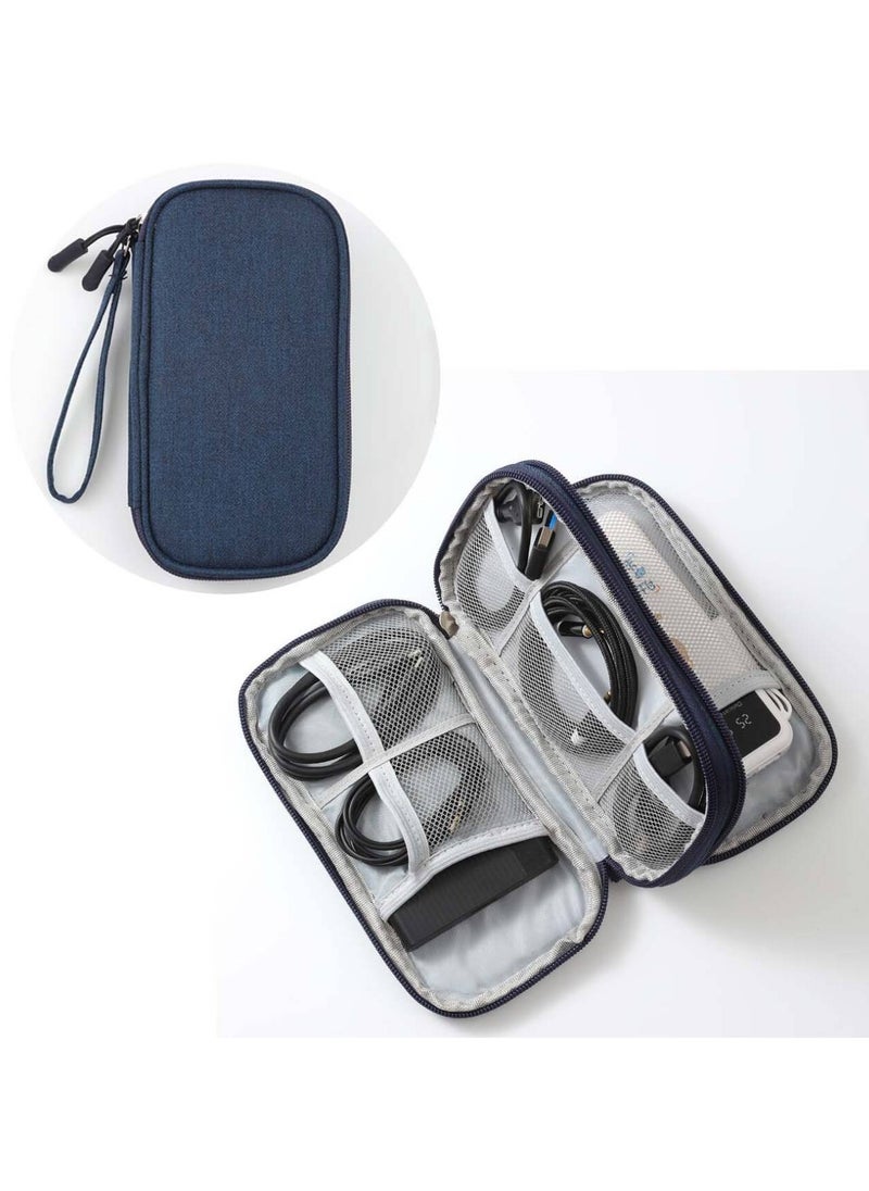 Cable Organizer Bag Portable Tech Travel Pouch With Zipper Multiple Electronic Storage Pockets For Cable Cord Charger Phone Earphone SD Card Blue  - Image 1